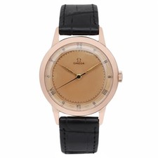 Vintage Omega 36MM 18K Rose Gold Champagne Dial Hand Wind Watch 2686