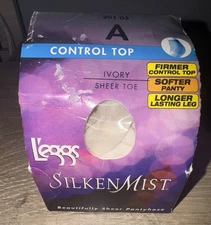 NEW L'EGGS SILKEN MIST SZ A CONTROL TOP IVORY SHEER TOE PANTYHOSE