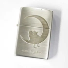 Outlet Zippo Cuple Cat Much Together Design Silver Plating Etching Japan Limited