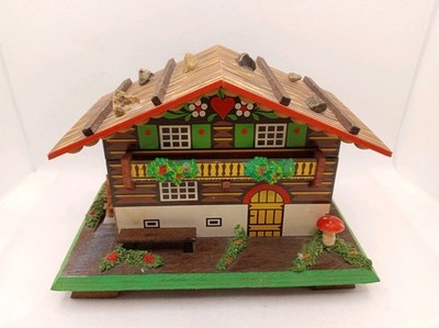 Vintage Schweizer Alpenchalet Holz Spieluhr