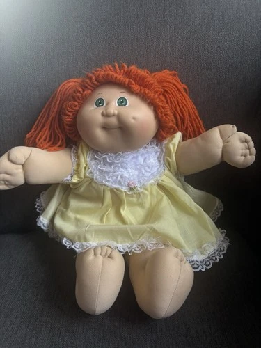 Vintage Cabbage Patch Kid Red Hair, Green Eyes With A Yellow Dress 1985 Signed