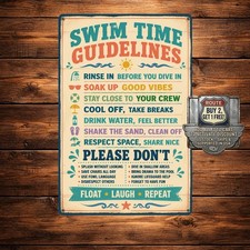 Pool Rules Artwork Version Metal Sign Backyard Swim Safety Decor 8x12