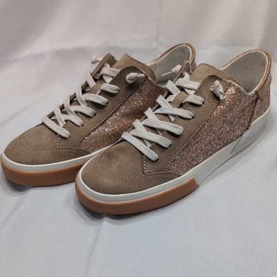 Dolce Vita Low Top Lace Up Sneakers 9 Retro Chic Glam Rose Gold Cream Zina