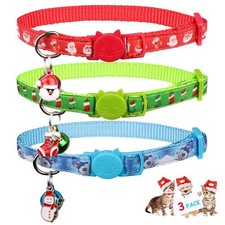 3PCS Christmas Breakaway Cat Collars with Bell Safe and Adjustable Soft Nylon...