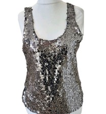 Zara top  Silver Sequined Sleeveless Uk Large Christmas Party, New Year Eve