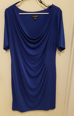 I.N. STUDIO WOMAN, Stunning Blue Silky SS Dress with Draped Neckline and Body