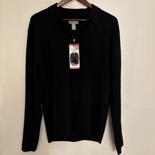 Hickey Freeman Men  s 1/4 Zip Pullover Sweater Polo Shirt Black Size Medium