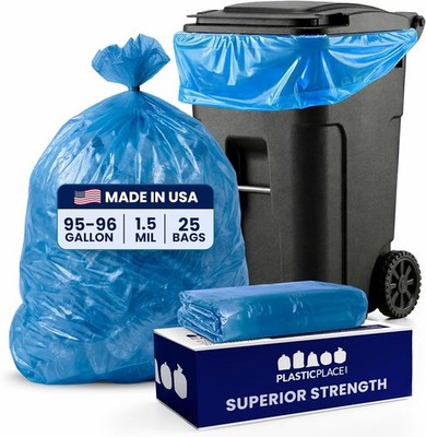 95 Gallon Recycling Trash Bags 61''W x 68''H 1.5 Mil Blue 25 Count 