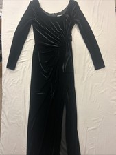 Vintage 90s Black Velvet Cocktail Dress Sz 4 Ruching Event Formal Gothic Slit