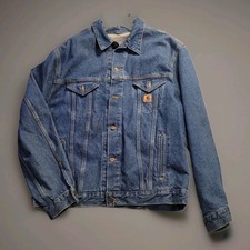 Vtg 90s Carhartt J12DST Men's 2XL Regular Blue Denim Trucker Jacket Made in USA