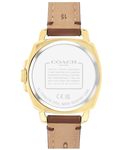 COACH BOYFRIEND 14504455 GOLD DIAL BROWN LEATHER STRAP 34MM WOMENS