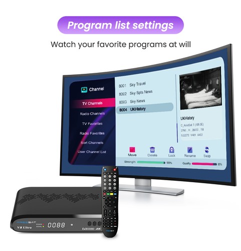 Receptor de satélite V8 Ultra 4K UHD H.265 DVB-S/S2/S2X+T2+C HDTV receptor de satélite WLAN PVR - Imagen 6 de 24