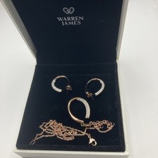 Warren James Rose Gold Tone Necklace & Hoop Earrings Set with CZ – Boxed