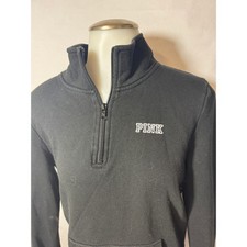 Women's PINK Victoria's Secret Quarter Zip Pullover Sweatshirt Black Size Medium