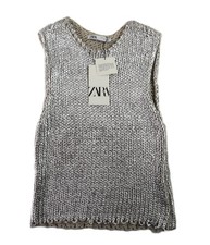 NWT Zara US Women s Medium Sweater Vest Silve...