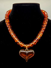 Chunky Heart Penadnt Necklace for Women- Exaggerated Statement Puff amber