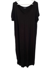 Vici Midi Dress Size Small Short Sleeve V Neck Solid Black Modal Blend Casual