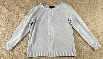 Karen Scott Womens Long Sleeve Marled Cable Knit Sweater Light Gray Blue Size M