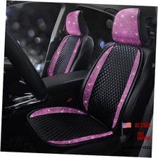 Luxury PU Leather Car Seat Cover Protector Bling Rhinestones Pink 2 Front Seats