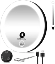 4" 20X Small Pocket Magnifying Mirror with Lights, 3.5" Inner Diameter 20 Times