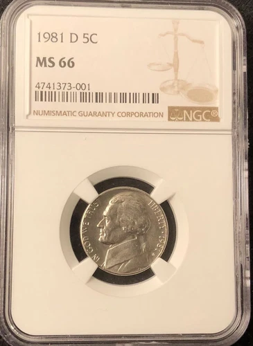 1981 D JEFFERSON NICKEL NGC MS 66 4 Full Steps (just short of 5)