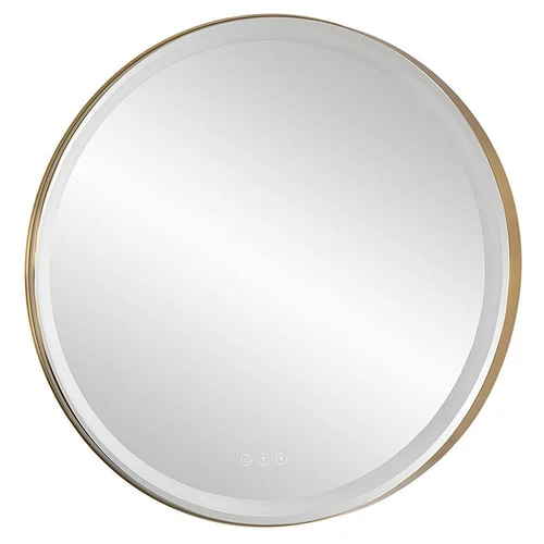 Uttermost Crofton Contemporary Stainless Steel and Metal Round Mirror in Brass - Picture 4 of 12