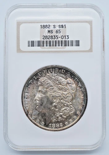 1882-S Morgan Silver Dollar NGC MS 65 Rainbow Toning Old Holder - C1981