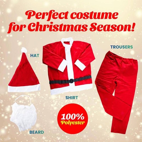 Christmas Santa Claus Costume Suit 5pcs Adult Size Xmas Party Dress Outfit - Picture 4 of 5