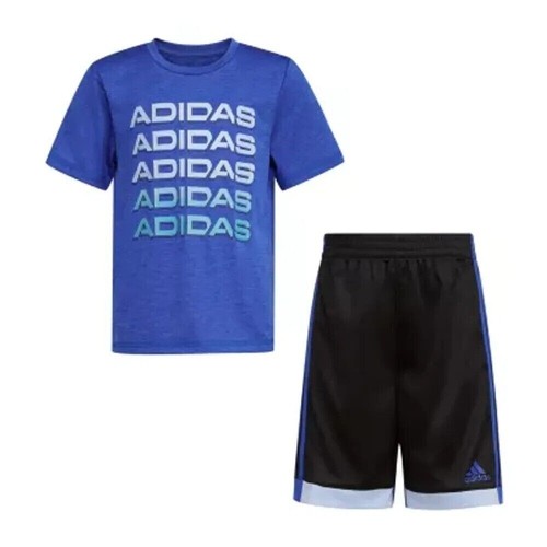 Adidas Polyester Melange Short Sleeve T-shirt and Elastic Waist Short Set Size 6 - Picture 3 of 4