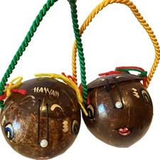 NOVELTY COCONUT PURSES SET OF 2 HANDMADE LINED HAWAIIAN PHILIPPINES VINTAGE