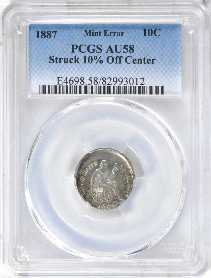 1887 Liberty Seated Dime--Struck 10% Off Center--AU-58 (PCGS)  - Image 3 of 4