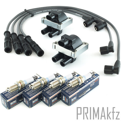 Zündspule Zündkabel + BERU Zündkerzen für Fiat Panda Punto Seicento Lancia Y 