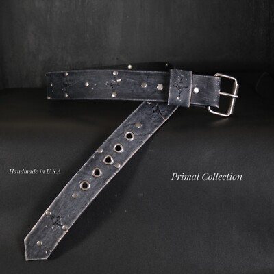 Studded Leather Belt. Distressed. Skull Design. 2” Wide  display picture 3