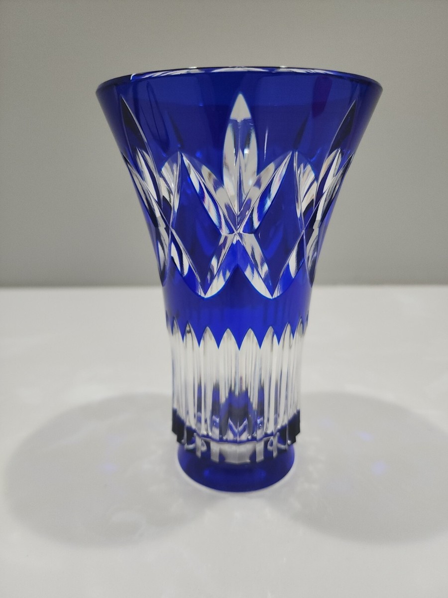 Val St Lambert Signed Cobalt Blue & Clear Crystal 6