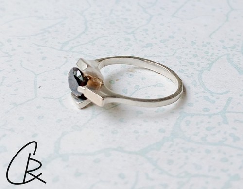 925 Sterling Silber Ring mit 9K Gold Inlay und Stein / Ø 17,5 mm /Schmuck - Bild 2 von 4