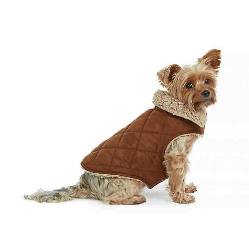 Faux Suede and Sherpa Lined Dog Coat 