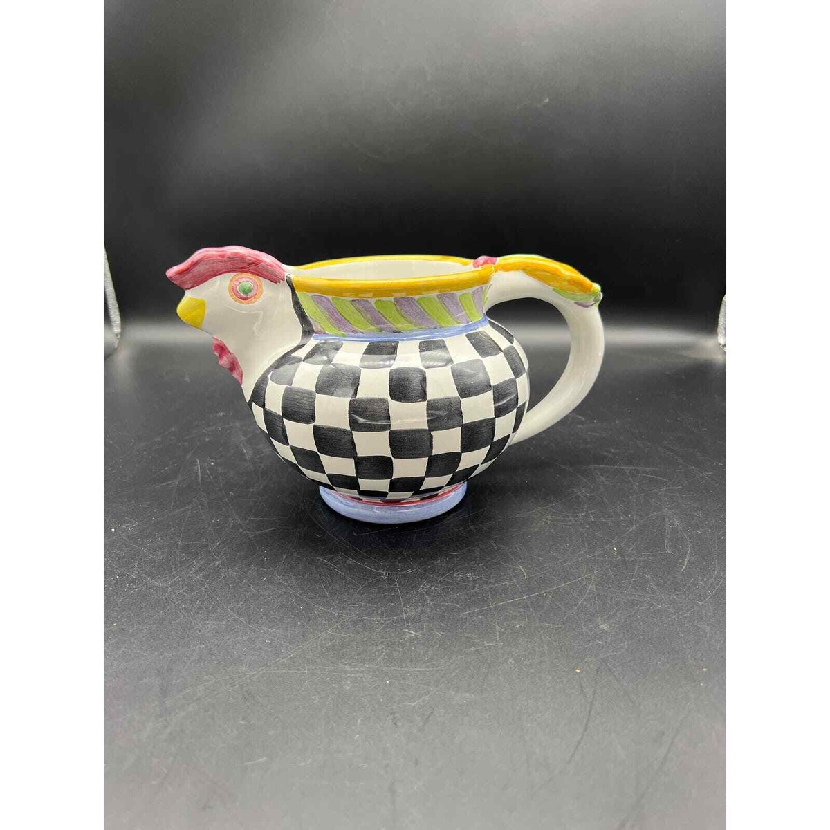 MacKenzie-Childs Rooster Courtly Check Pitcher Piccadilly Pattern
