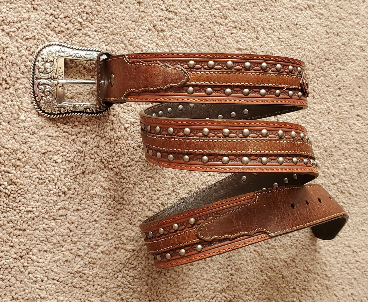 Ariat Brown Leather Metal Studded Western Belt 2007 Limited  display picture 1