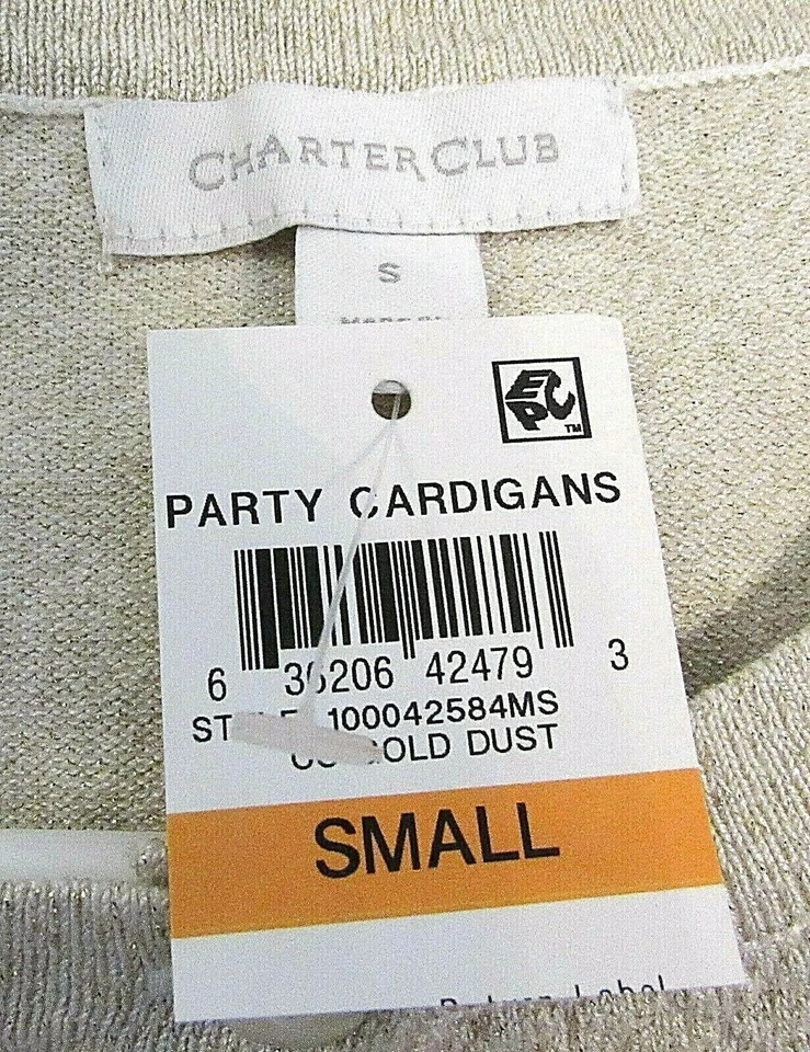 Cardigã suéter Charter Club tamanho S marfim e ouro metálico texturizado botão - Imagem 3 de 4
