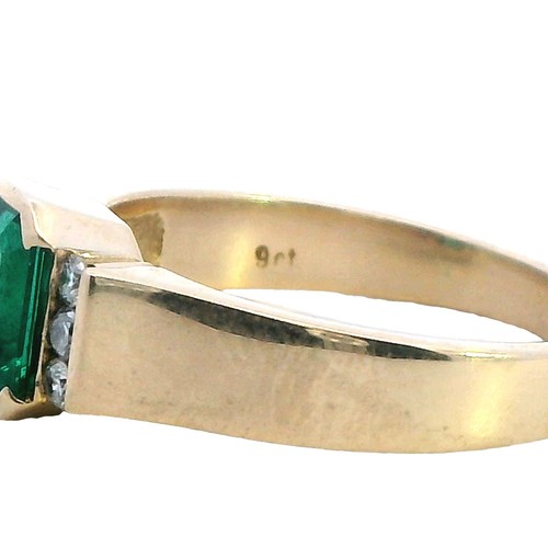 Emerald and Diamond 9ct Yellow Gold Ring - Picture 7 of 16