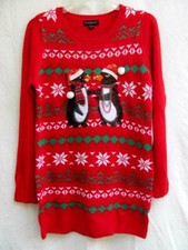 KISSING PENQUINS..CHRISTMAS..KNIT..SWEATER DRESS..SEQUIN & BEADS..NEW..sz MED