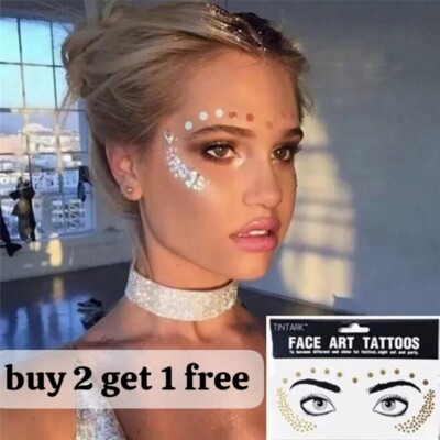 Bohemian Gesicht Körper Augen Kunst Schmuck Stil 9/4 Party Gold 3D Tattoo Transfers