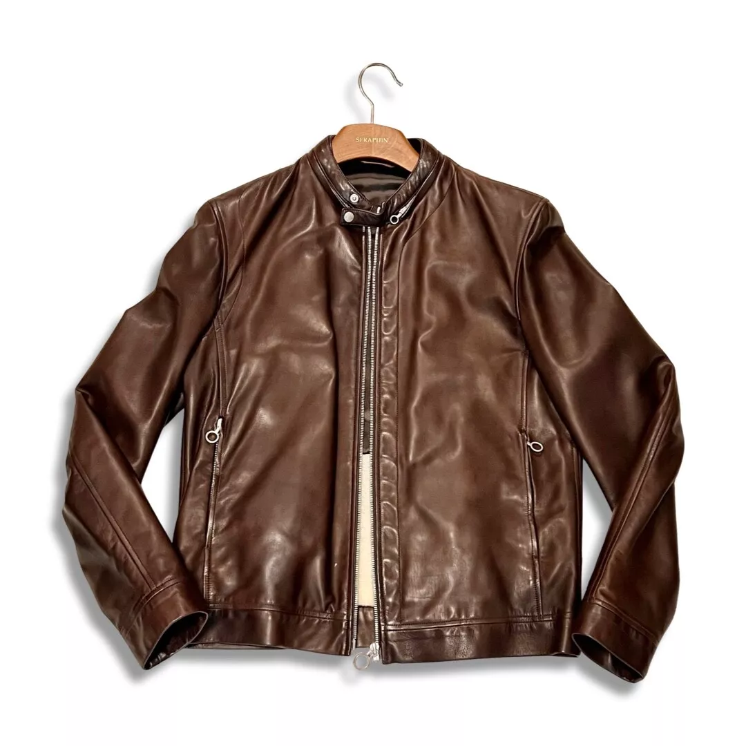 SERAPHIN Men's France Lamb Leather Bomber Jacket Brown size 50