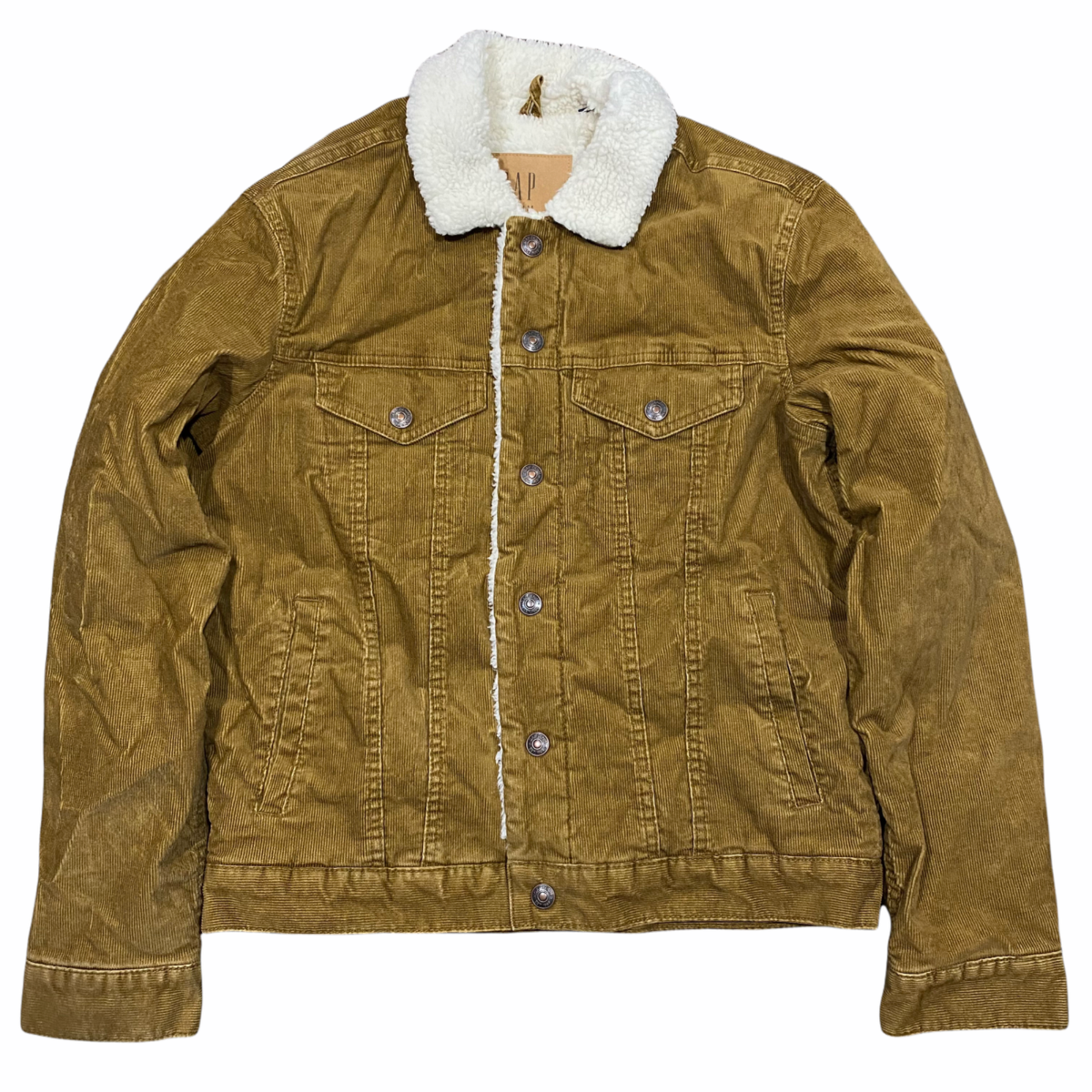 NWT GAP Mens Trucker Corduroy Jacket SMALL Sherpa Brown Tan