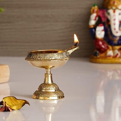 eCraftIndia Golden Handcrafted Decorative Brass Diya - Auspicious&Designer Diya