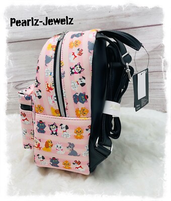 LOUNGEFLY DISNEY kitties & pups Disney characters Pink Striped mini Backpack. New! Loungefly Disney Pets Line Up Dog & Cats Mini Backpack  main image 4