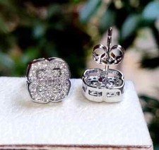 Real Moissanite 1.90Ct Round Cut Flower Stud Earrings 14K White Gold Plated