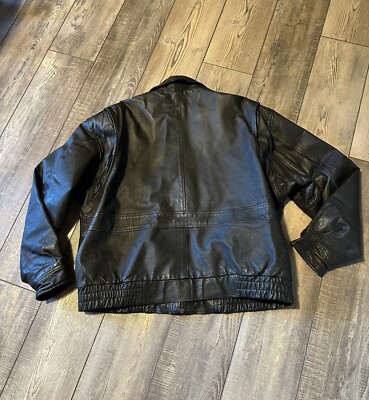Context Vintage Mens Black Leather Bomber Jacket Size XL | eBay