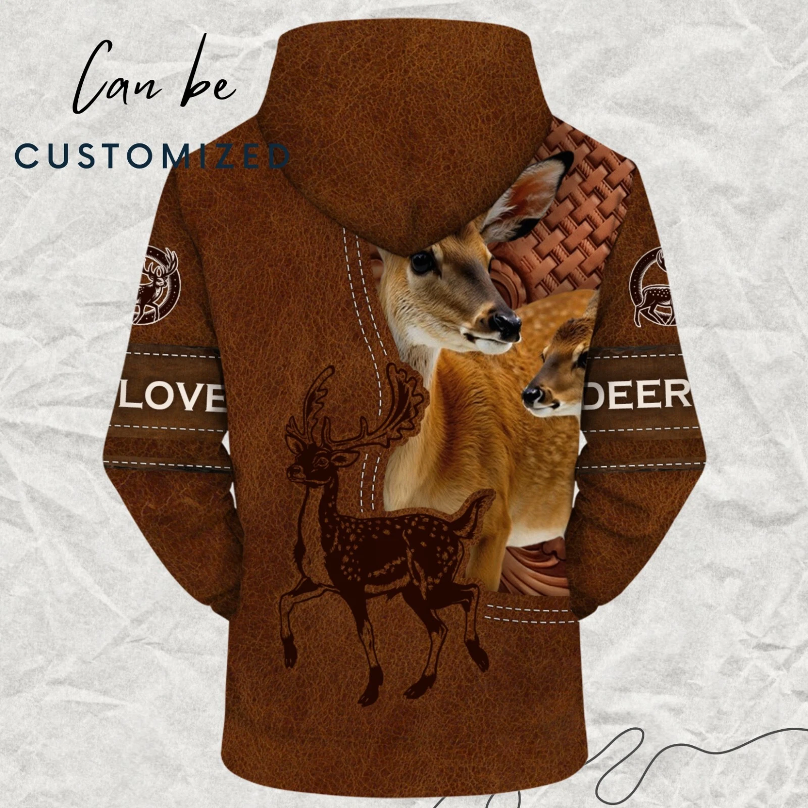 Personalized Deer Lovers 3D Hoodie, Brown Leather Hunting Hoodie for Wildlife