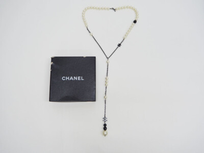 CHANEL Pearl Y shaped long necklace 05P Black pendant Ladies' fake